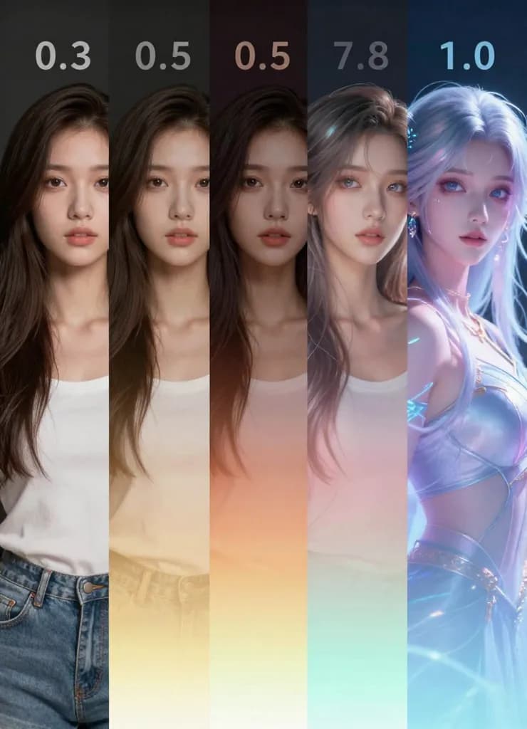 Slider showing different transformation levels from subtle to dramatic, demonstrating strength control