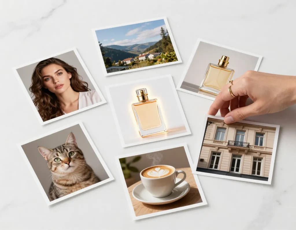 Collection of diverse source images including portraits, landscapes, and products, representing universal compatibility