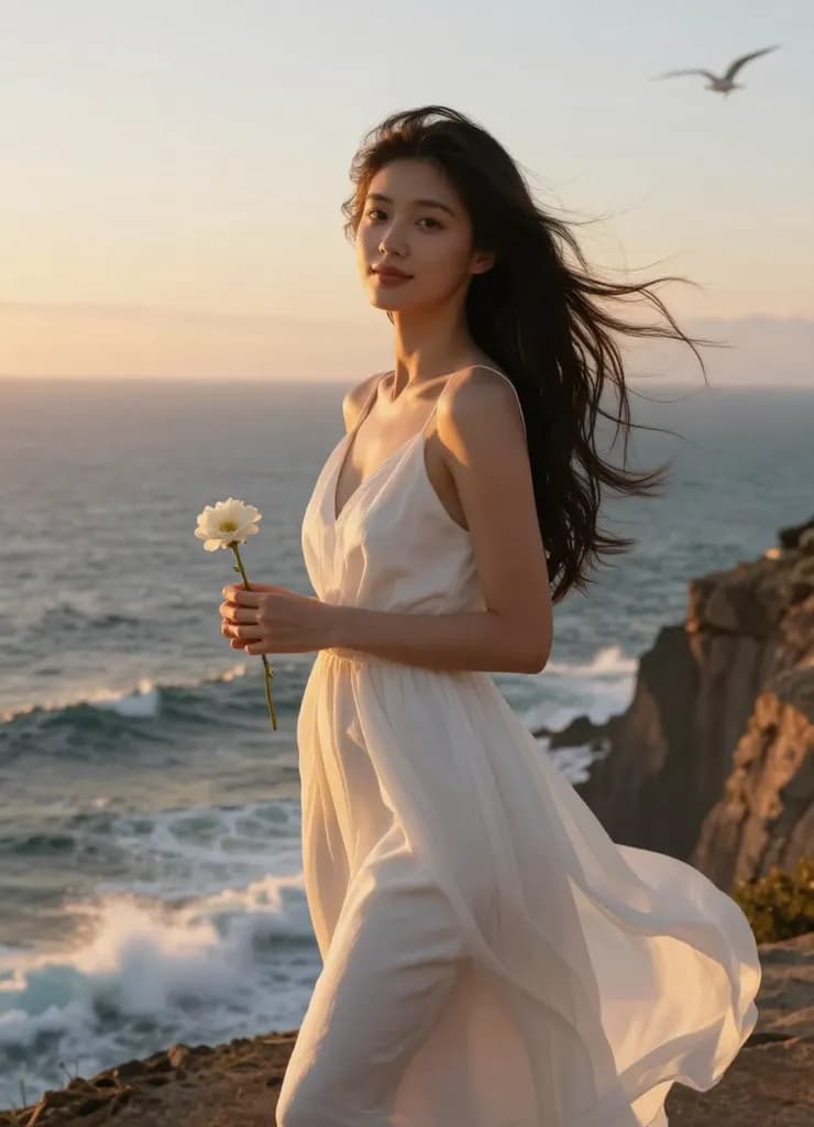 Stunning AI-generated portrait of a woman in golden light, showcasing the quality of text-to-image output