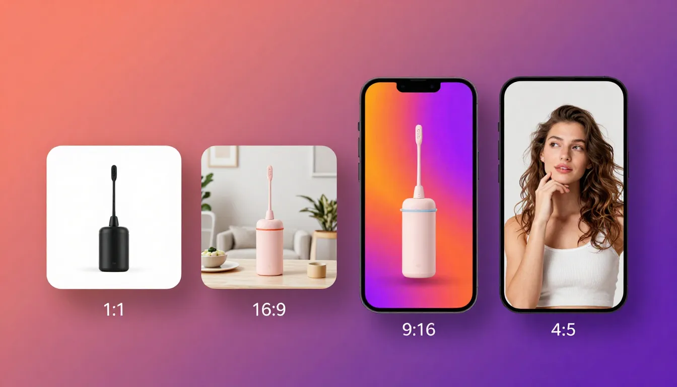 Quick reference showing video specifications for Amazon, Shopify, TikTok Shop, and Instagram Shopping including aspect ratios, durations, and resolution requirements