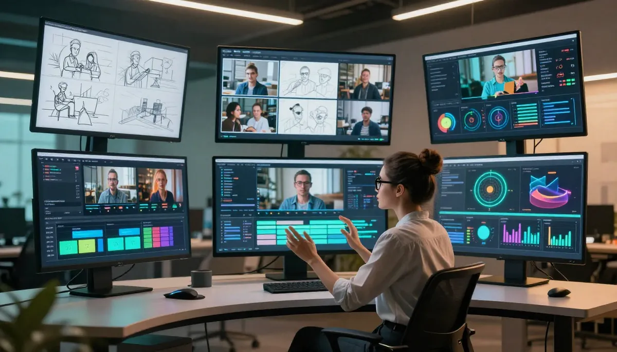 AI video marketing workflow diagram showing product catalog to generation to multi-platform distribution