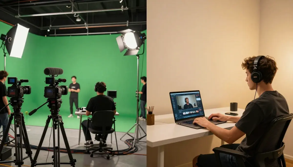 Side-by-side comparison of traditional YouTube production workflow requiring multiple steps and tools versus streamlined AI-assisted workflow