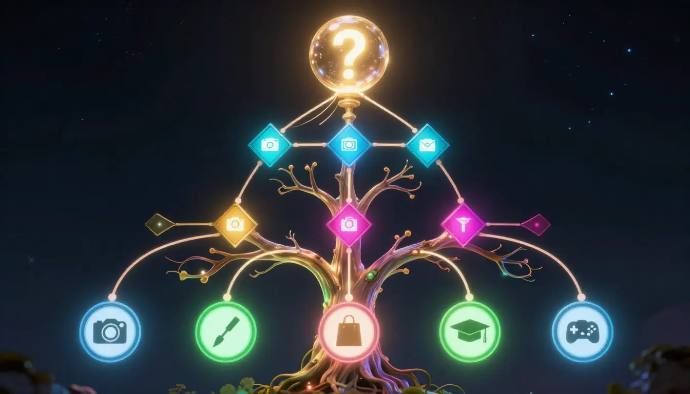 AI image generator decision tree flowchart helping users choose between Midjourney, DALL-E, Stable Diffusion, Seedance, Firefly, and other tools based on use case