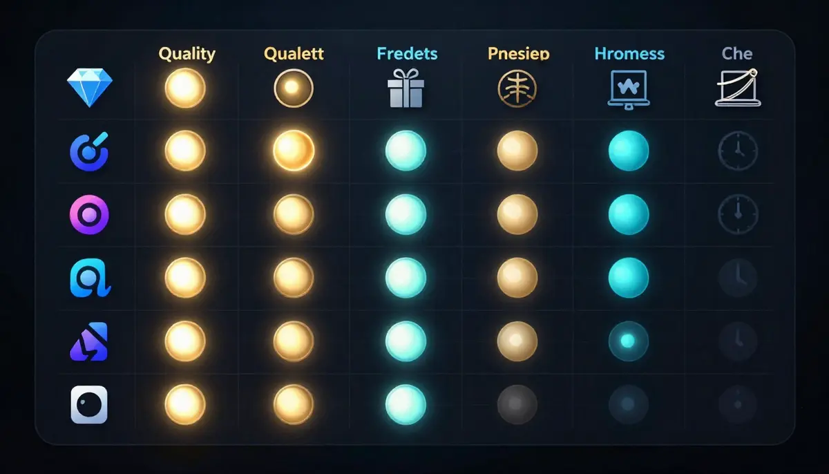 Complete comparison table of 8 free AI video generators showing quality scores, free tier details, watermark policies, and feature support across all tools