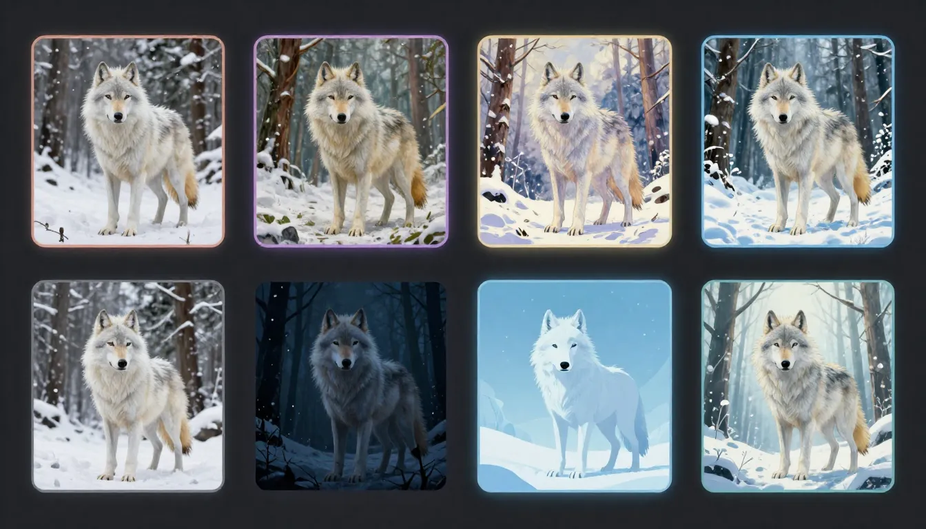 Side-by-side comparison of the same prompt rendered by 8 different text-to-image AI tools showing differences in style, quality, and interpretation