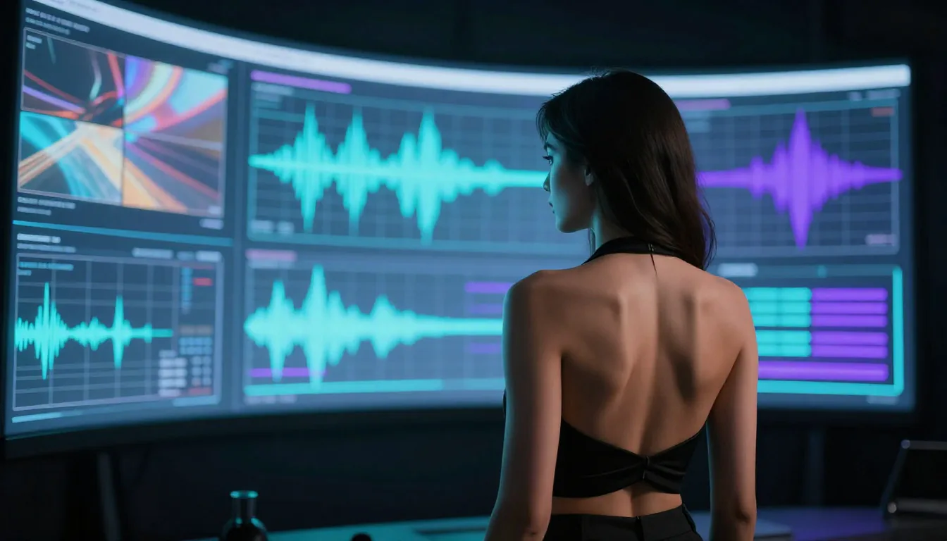 Seedance 2.0 multi-modal architecture visualization showing a creative director interacting with holographic screens displaying different media inputs