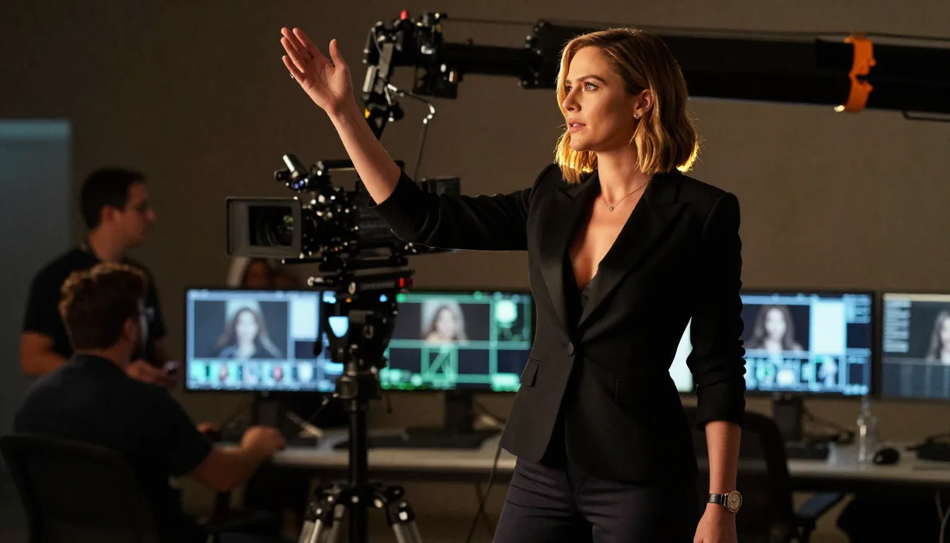 Seedance 2.0 user persona - a female film director on a professional movie set directing a scene